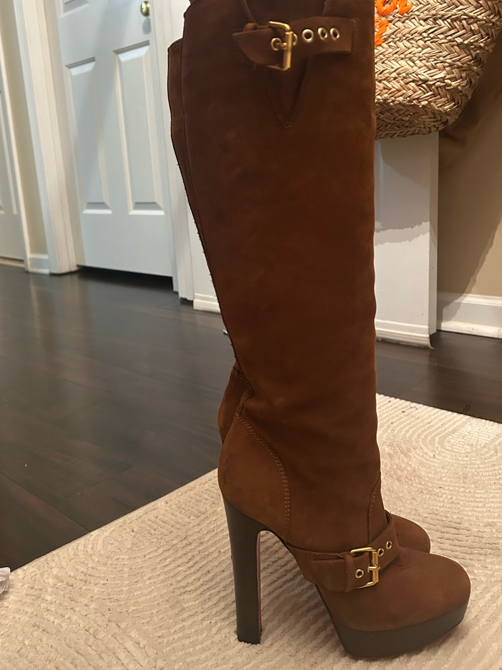 Christian Louboutin Brown Suede Platform Knee-High Boots - Picture 4 of 7
